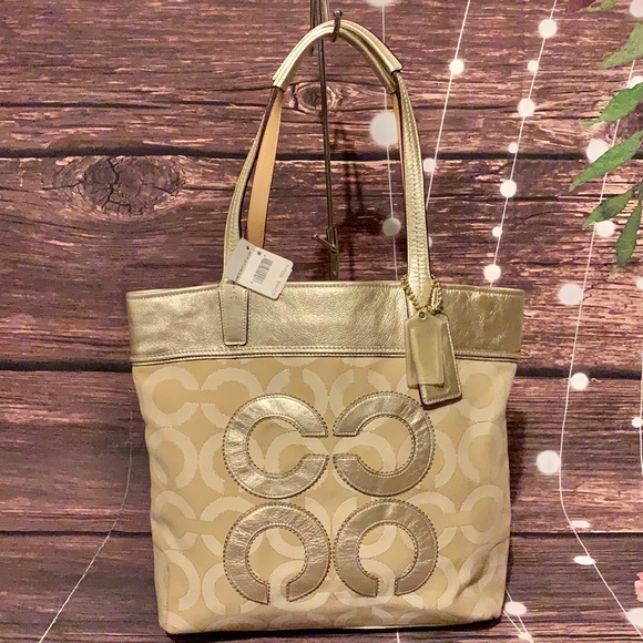 🌺 COACH F17035 🌺 KHAKI GOLD AUDREY SIGNATURE ART